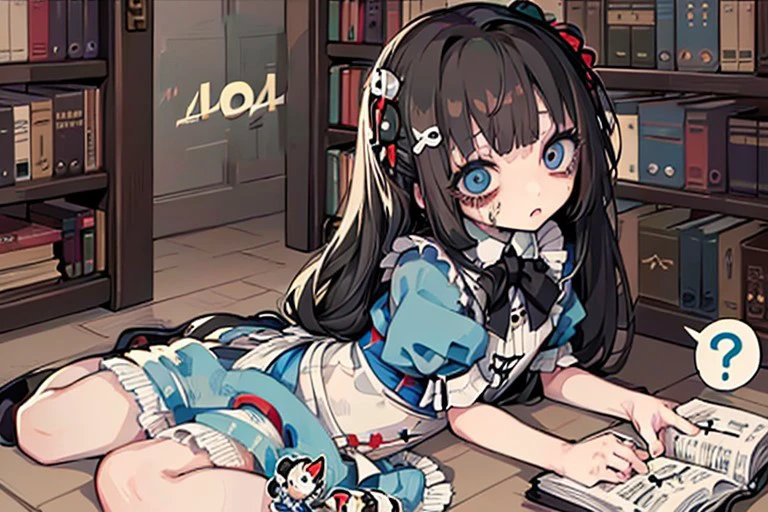 1girl, solo, (?, ??,!?:1.2), chibi, (alice liddell:1.4), dress, seek, search, bookshelf, book, toy, toybox,
head tilt, confused, panicking, , spoken musical note, spoken question mark, anguish,
<lora:alice_liddell_v2:0.1:0><lora:404:1> (Incrs404:1.7), english text,
