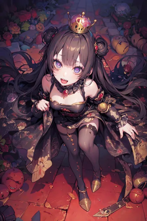 princess king boo, crown, fangs, long hair, (purple eyes:1.1), sharp teeth, super crown, teeth, tongue, pale skin, <lora:princess king boo-lora-nochekaiser:1><lora:detail_slider_v4:3>(masterpiece:1.2), best quality, high resolution, unity 8k wallpaper, (beautiful detailed eyes:1.6), extremely detailed face, perfect lighting, extremely detailed CG,(full body), (Black pantyhose stocking:1.2), (standing)