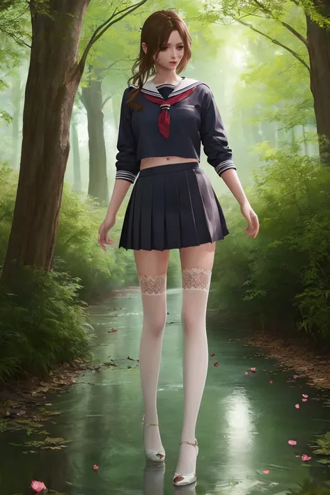 best quality, ultra high res,prefect anatomy,prefect skin,fantasy art,
extremely intricate, 8k uhd,
slim body, 1girl, school uniform, solo, thighhighs, brown hair, serafuku, realistic, skirt
(feather+ leaves,+nature,+sunlight,+river,+forest+bloom+butterflys)
<lora:test-20:0.8:ROLE>