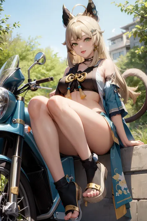 masterpiece, best quality,tail, 1girl,motor vehicle