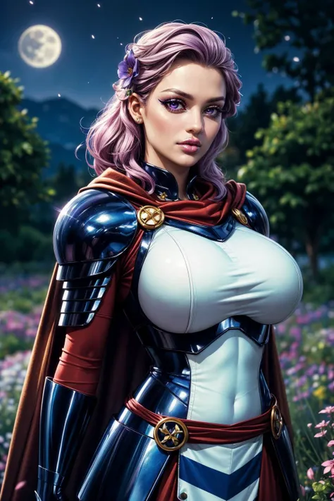 (ultra realistic,32k, masterpiece:1.2),(high detailed skin:1.1),( high quality:1.1),
<lora:betsy:0.7>(thinking:1.1),(eyeliner,long lashes, mascara:1.1),purple eyes,pink hair, captainB,shoulder armor, breastplate, union jack, cape, hair flower, moonlit meadow, silver moonbeams, blooming flowers, realm of nocturnal creatures (blurry background:1.1),,(looking at viewer, standing,:1.1),, (huge breast,large breast:1.1),<lora:add_detail:0.94>,
(glowwave:1.1),