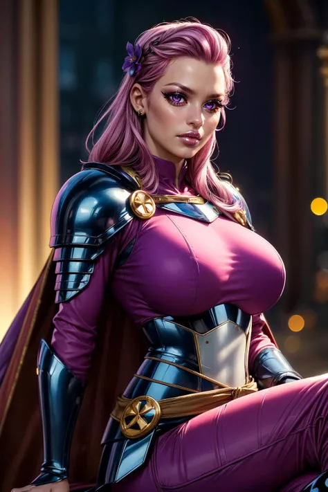 (ultra realistic,32k, masterpiece:1.2),(high detailed skin:1.1),( high quality:1.1),
<lora:betsy:0.7>(anger vein:1.1),(eyeliner,long lashes, mascara:1.1),purple eyes,pink hair, captainB,shoulder armor, breastplate, union jack, cape, hair flower, blurry background (blurry background:1.1),,(looking at viewer, sitting, crossed legs:1.1),, (huge breast,large breast:1.1),<lora:add_detail:0.93>,
(backlight:1.1),