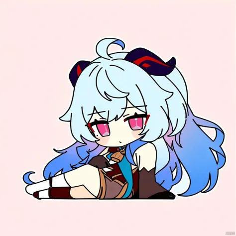 Rabbit Hole,1girl,chibi,white hair,full_body,ganyu \(genshin impact\), sitting