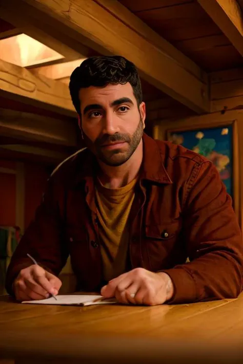 photo of roy person, male, man, masterpiece, medium shot, cozy, cabin, fall vibes, high contrast, detailed face, masterpiece, professional lighting , medium shot <lora:RoytheKent:0.95> masterpiece, high def, colored, vibrant, cinematic composition, intricate details, highly detailed, 8k,