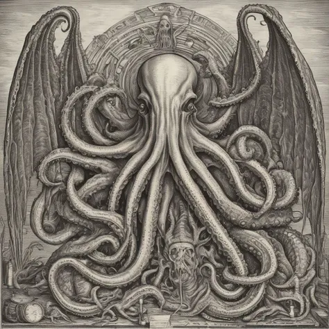 <lora:DanseMacabre:1.00>, sororoity sisters dared into being cultists. univeristy co-eds performing a successful ritual summoning of Cthulhu (A monster of vaguely anthropoid outline, but with an octopus-like head whose face was a mass of feelers, a scaly, rubbery-looking body, prodigious claws on hind and fore feet, and long, narrow wings behind.), inspired by Lovecraft, drawn by Giger, 2020s sorority basement, highly detailed, realistic, cute undergraduates (20 years old, perky breasts, college students, latex), occult summoning circle (chalk signs, occult symbols)