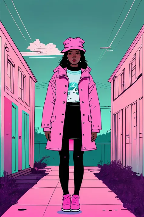 drawing of a woman with a pink hat and a pink coat , Soulful_Aesthetics
