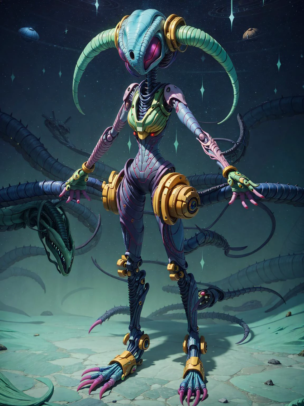 masterpiece, best quality, intricate detail, alien female, extra arms, gradient skin,
<lora:detailSliderALT2:1.5> <lora:age_slider_v6:0> <lora:GoodHands-vanilla:1.2> <lora:emotion_happy_slider_v1:0>, full body,