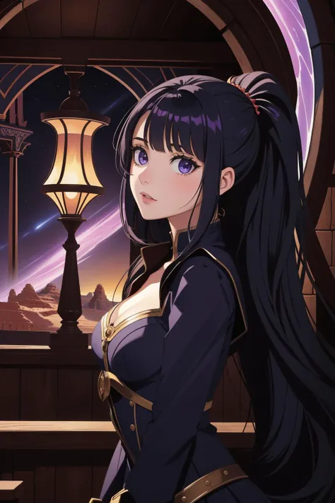1girl, (dark art designed by Joe Petagno:0.7) and (Armand Guillaumin:0.9) and (Seth MacFarlane:1.0) , fantasy art, professional Anime, American Scene Painting, (Navy Blue theme:0.7) , landscape of a ([Statue of Liberty:Petra:5]:1.3) from inside of a tavern, it is very Smooth and Engrossing, Rule of Thirds, Rickety woods and Supermassive black hole in background, Foggy, Illustration, Regret, flat lighting, 50mm, Mono Color, dripping fluorescent purple and deep orange, cute, Highres, Concept Art World