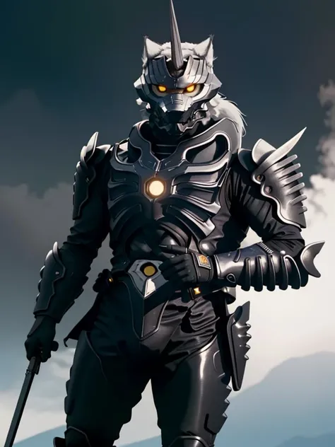 male, handsome, powerful muscular body, breathtaking beauty, pure perfection, unforgettable, impressive, chiaroscuro, vivid colors, dynamic perspective, side lighting, rim lighting, (highly detailed), (Masterpiece), 8K CGI video game, (masterpiece:1.3), (best quality:1.5), anthro, (muscular), old, aged up, dynamic lighting, color grading, cinematic lighting, 8K, hi-fi, (perfect proportions:1.2),
luminous reflections, rtx on, subspace scattering, (subsurface scattering:1.1), dynamic hdr tone mapping, (volumetric lighting:1.2), (screenspace reflection:0.7), (Physically-Based Rendering:1.35), (Unity Wata environmental lighting:0.4), maximal attention to correctness and detail,
black leather body suit, polished black armor, a wolf headed man in black armor with a horned wolf face helmet, black metal armor, grey wolf, grey body, grey skin, grey fur, villain, glowing yellow eyes, long white hair, wolf face helmet, wolf face mask, single horn on forehead, powerful muscular warrior like body, opened armored leather long jacket, thick arms, thick legs, wide thick chest, large pecs, abs,
<lora:ZenAku(PowerRangersWildForce)(AD):0.85>