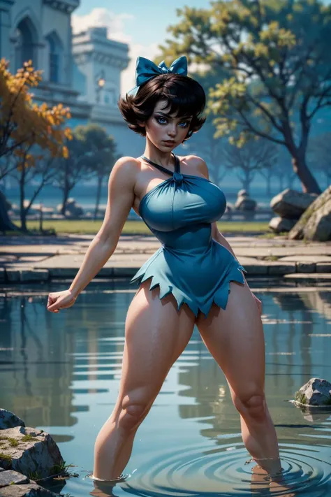 (ultra realistic,32k, masterpiece:1.2),(high detailed skin:1.1),( high quality:1.1),
Betty Rubble,surprised, short hair, black hair, hair bow, dress, barefoot, wide hips, thick thighs, , stone age spellbound tower, swirling spells, mystical experiments, wizard's abode ,blurry background,,(looking at viewer, lying, from above:1.1),, (huge breast,large breast:1.1),(volumetric lighting:1.1),