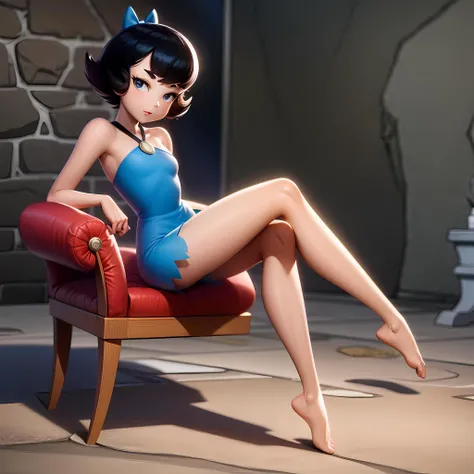 ((masterpiece, best quality)),(complex lighting) ,1girl, solo, full body, Betty Rubble, short hair, hair bow, dress, <lora:Betty_Rubble1:0.8>,sitting, on chair, barefoot, forest,