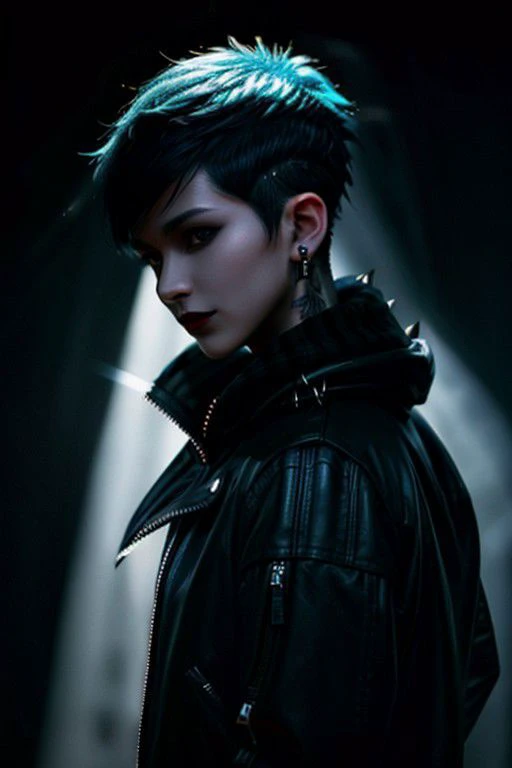 Shadow realism, silhouettes, cast Shadow, tattoos, piercing, gothic, wicked, pale skin, body like girl next door, (short-cut:1.2) mohawk-style hair, detailed full body, sexy, nsfw, erotic, maked, 32K, focus on shapes, high detailed, realist, best quality, good anatomy, <lora:more_details:0.666>, easynegative, FastNegativeV2, villain_racer, dark theme, spotlight, silhouette, OverallDetail, fantasy, glowing, spltc with spikes, smile, small breast, black hoodie, yellow jacket, heibaidiao, silhouette, light and shadow, shadow,