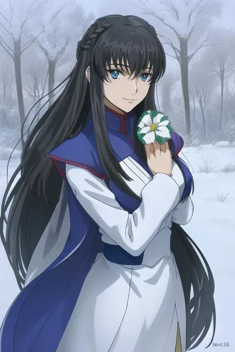 <lora:marina_ismail_lora:0.8>, marina ismail, 1girl, middle east, bare_tree, black_hair, blue_eyes, braid, breasts, day, forest, long_hair, long_sleeves, looking_at_viewer, nature, outdoors, sky, smile, snow, solo, tree, upper_body, very_long_hair, realistic, gundam 00,