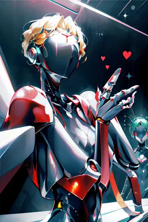 atomic heart, robot, android, cyborg, mirror, (((faceless))), 1girl, solo