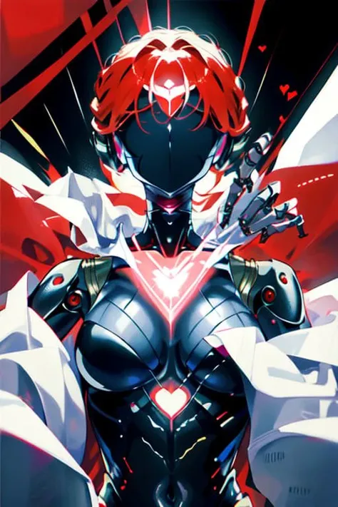 atomic heart, robot, android, cyborg, mirror, (((faceless))), 1girl, solo, red star