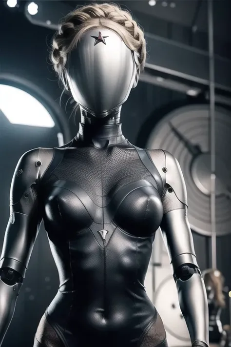 atomic heart, robot, android, cyborg, mirror, (((faceless))), 1girl, solo