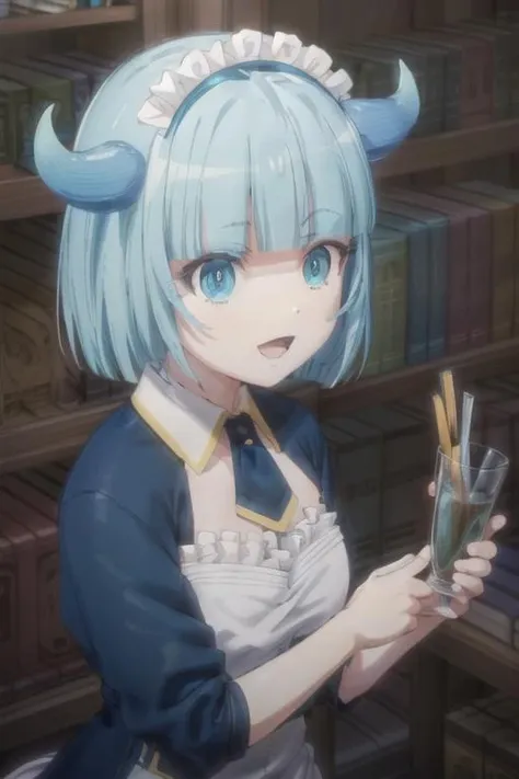<lora:LizaUC:0.7>, lizadef
bangs, blue eyes, blue hair, blunt bangs, dragon horns, horns, short hair, upper body, :d
BREAK maid, maid apron
BREAK looking at viewer, solo,
BREAK outdoors, river, stars, sky
BREAK (masterpiece:1.2), best quality, high resolution, unity 8k wallpaper, (illustration:0.8), (beautiful detailed eyes:1.6), extremely detailed face, perfect lighting, extremely detailed CG, (perfect hands, perfect anatomy),