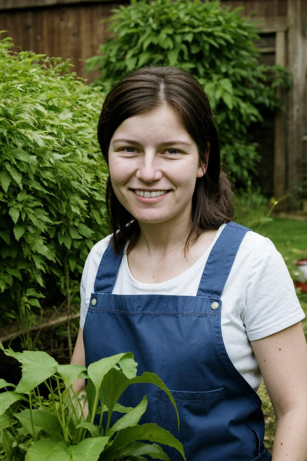 portrait of a woman, professional gardener, (dirty:0.7), (smiling:0.05), half body shot, no-one22 <lora:No-one22:0.8>