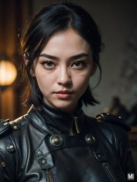 ((Korea, skin color Fair (girl)),Square Oblong Face, Egyptian Eyes, [eye color grey], Nose with an Awkward Bump Shape, thin lips, round cheeks, cleft chin, asymmetric bob hair, Black hair),<lora:slave_restraints:1.0>