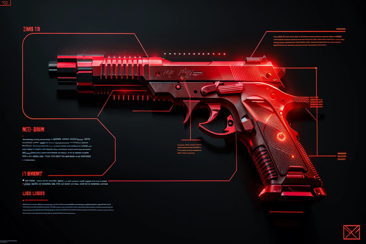 RAW illustration of bioluminescent red light, futuristic phaser pistol, j_diagram, <lora:J_diagram:1>