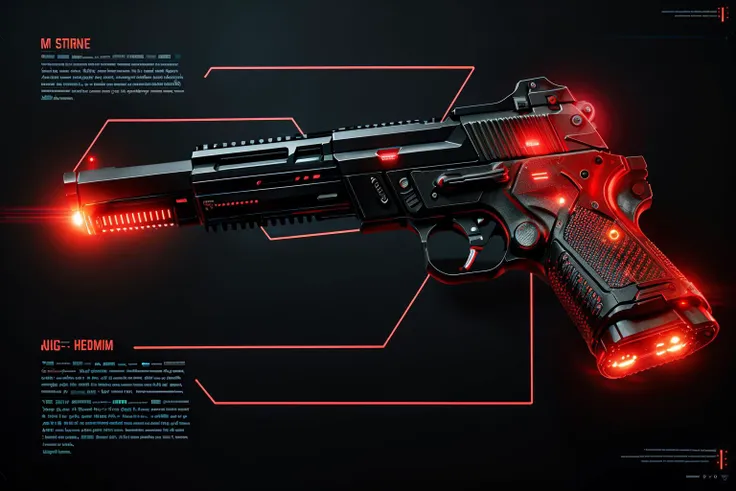RAW illustration of bioluminescent red light, futuristic phaser pistol, j_diagram, <lora:J_diagram:1>