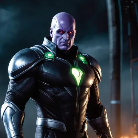 Dark Moody Atmosphere, hyperrealism, filmic
 <lora:Brainiac-000001:1> Brainiac
 supervillain appearing in American comic books published by DC Comics
One of the most intelligent beings in the universe, dramatic, mysterious, dark moody atmosphere