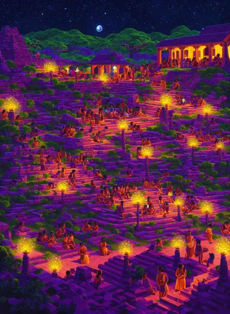 starry,fire,torch,aborigines,night,moon,people,tribe, vector art, Kurzgesagt, sharp focus, (HDR), (8k), (gigapixel), ((masterpiece)) <lora:S1-Kurzgesagt_Dreamlike-000008:1>