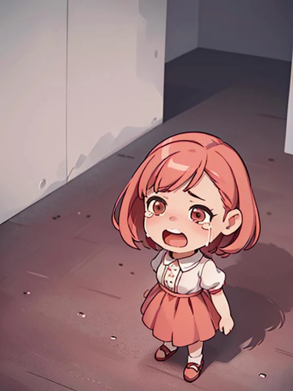 (masterpiece), best quality, expressive eyes, perfect face, a man get transformed into a little toddler girl, solo, blushed, black hair, long hair, red baseball cap, brown eyes, (full body), open mouth, get electrocuted, pink electricity, bare foot, cute pink dress, in a park.