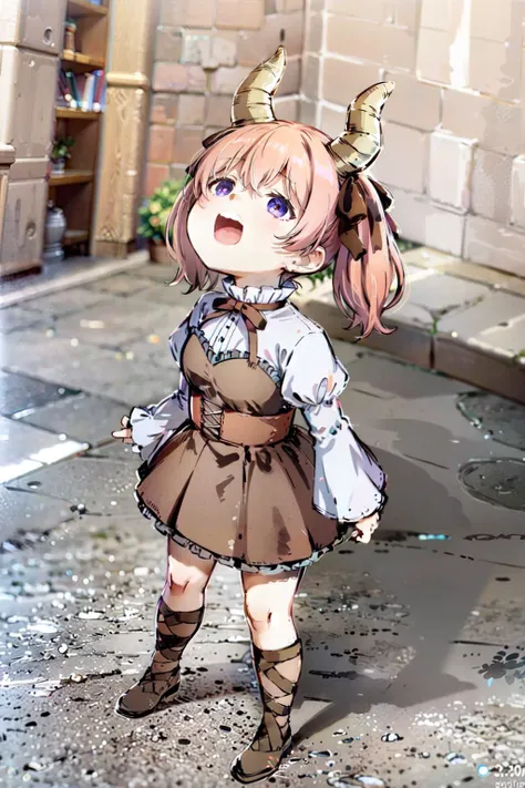 liniefrieren, 1girl, solo, long sleeves, ribbon, hair between eyes, twintails, hair ribbon, horns,brown bow, brown ribbon,<lora:linie:0.7>
<lora:Chopper:0.5> Choppermeme, shadow, parody, looking up, child, meme, female child,
