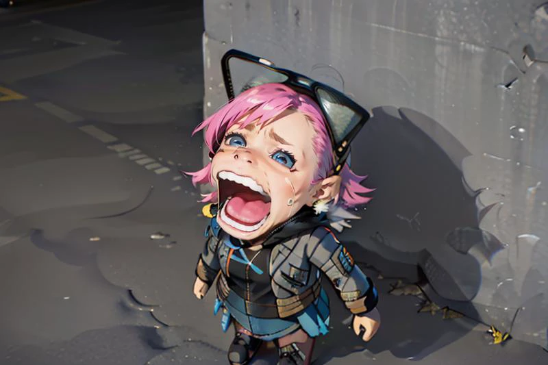 <lora:Ramona_Flowers:0.7>, Ramona_Flowers,1girl, solo, short hair, black eyes,small breasts,
hoodie, white shirt, grey jacket, long sleeves, belt, denim skirt, purple pantyhose,
<lyco:Chopper-08:0.7> Choppermeme, 1girl, solo, simple background, chibi, looking up, black background, open mouth, crying,