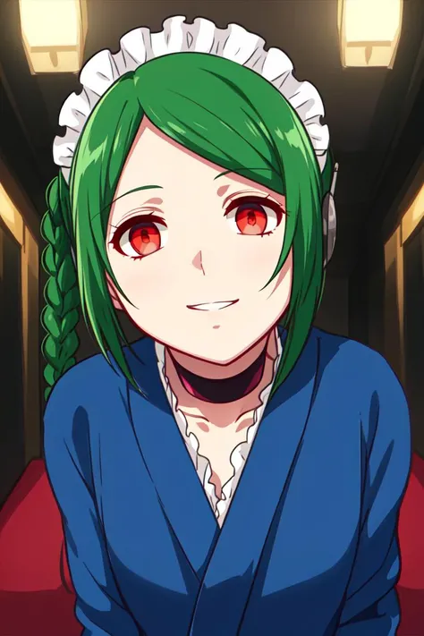 masterpiece, best quality, solo, (detailed eyes:0.9), (detailed lighting, depth of field:0.9), maid, blue kimono, choker, red eyes, symbol-shaped_pupils
bent over,
cliff,
perspective,
evening,
cropped arms,
naughty face,
<lora:Tama_V2:0.6>