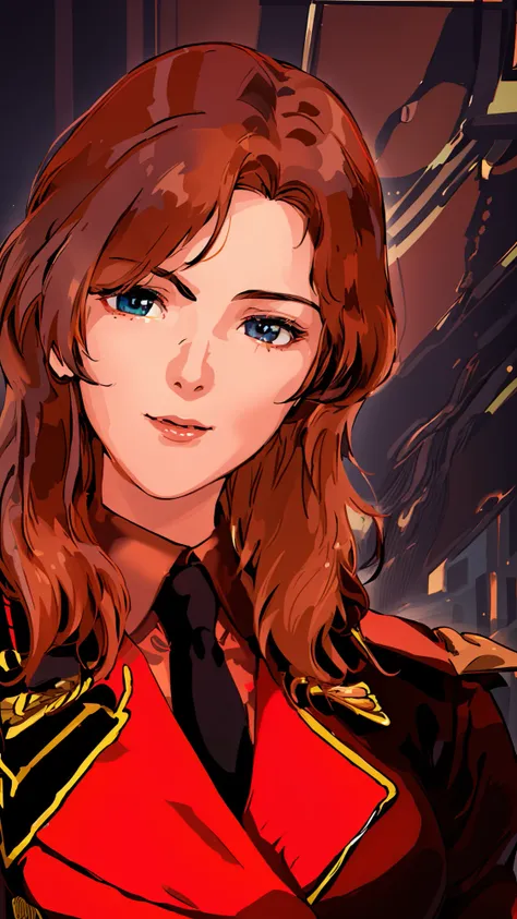 Anime girl with red hair and black jacket and red shirt - SeaArt AI