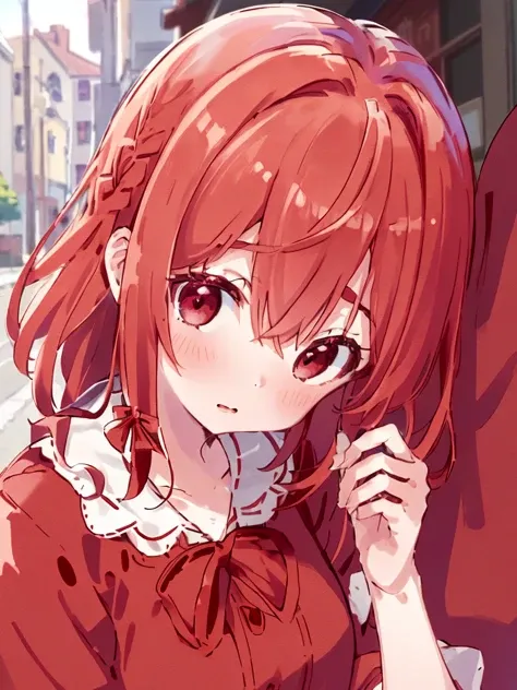 <lora:SumiSakurasawa:0.7>,high res, masterpiece, Sumi Sakurasawa, solo, 1girl,red hair, cute, outdoors, detailed eyes, ((red_brown eyes))