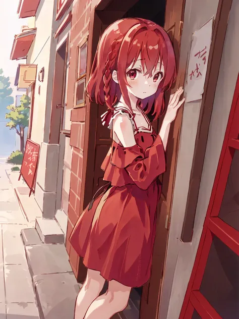 <lora:SumiSakurasawa:0.7>,high res, masterpiece, Sumi Sakurasawa, solo, 1girl,red hair, cute, outdoors, detailed eyes, ((red_brown eyes))