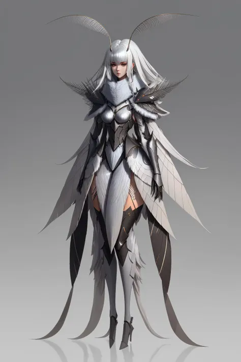 4K, Masterpiece, highres, absurdres,
War_Glam,edgMothKnight, 1girl, solo, long hair, looking at viewer, standing, full body, white hair, grey background, gradient, gradient background, monster girl, colored sclera, antennae, black sclera, extra arms, arthropod girl, insect wings
<lora:edgMothKnight:0.95>