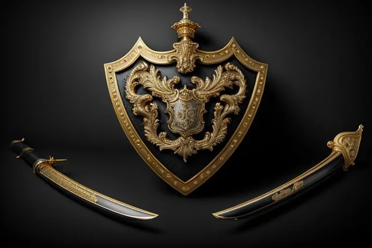 <lora:add_detail:1> add_detail, masterpiece, best quality, detailed, realistic, soft dim lighting,
<lora:Gold and Black, Gold, Goldy, Black, matte black, Gilding:0.9> Gold and Black, Gold, Goldy, Black, matte black, Gilding, sword, shield,