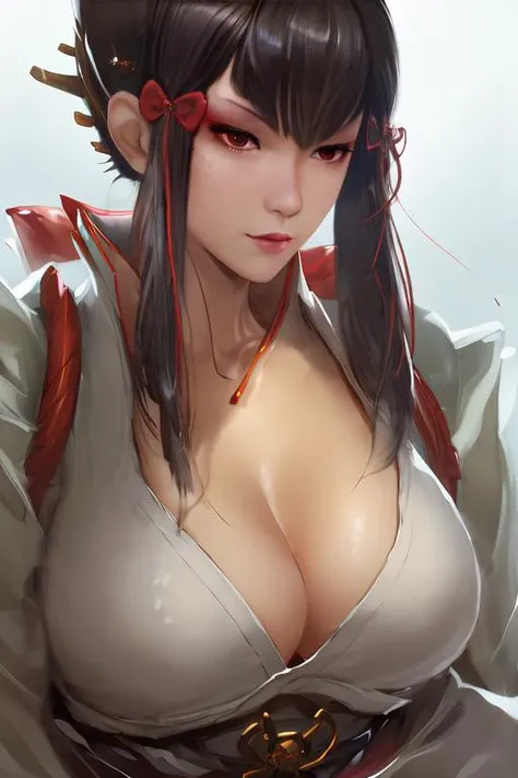 realistic close portrait of msmkazumi, open robe, breast. hot, sexy, (cleavage:1.05),dramatic lighting, illustration by Greg rutkowski, yoji shinkawa, 4k, digital art, concept art, trending on artstation