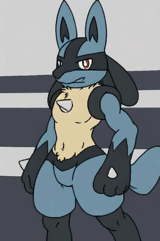 lucario_(pokemon), looking at viewer, sharp eyes, full body portrait, changed style