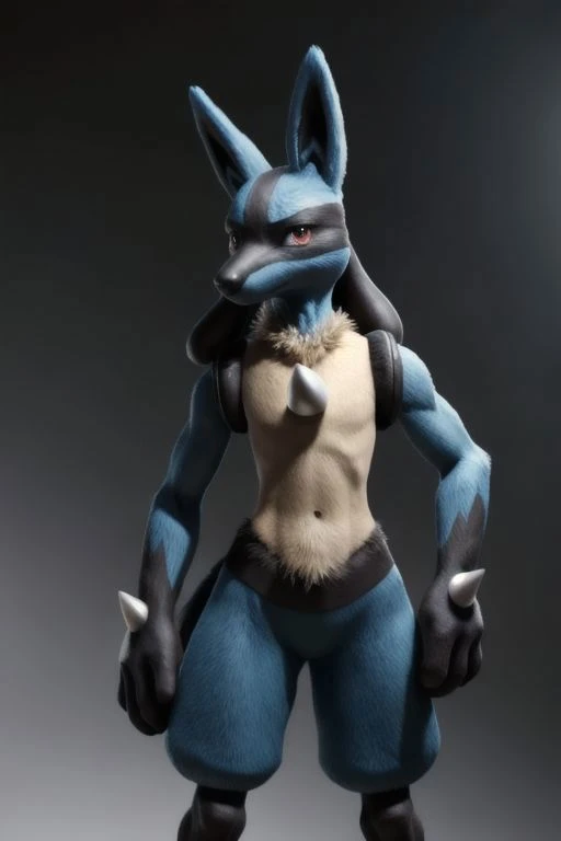 real e621, photorealistic, masterpiece, lucario_(pokemon), looking at viewer, sharp eyes, full body portrait,