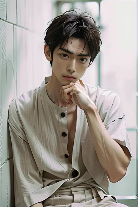 ((masterpiece)),((bestquality)),8k,high detailed,ultra-detailed,photography,award winning,documentary,Original Photo,realistic,depth of field,Dramatic lighting,cinematic shot,1boy,<lora:Wang_lora:1>,wang,(((solo))),male focus,handsome face,real skin texture,well-proportioned hands,tall,thin,slim,((different face features for each pictures:1.45)),((different boy for each picture:1.45)),flat chest,slim asian boy,((topless)),Boxer shorts,Stubble,
simple color background,<lora:weight_slider_v2:-0.5>,<lora:muscle_slider_v1:-0.5>,