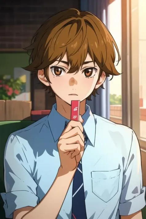 masterpiece, best quality, , 1boy, solo, male focus, looking at viewer, upper body, , <lora:ryouta_watari:0.72>, ryouta_watari, brown hair, brown eyes, ,