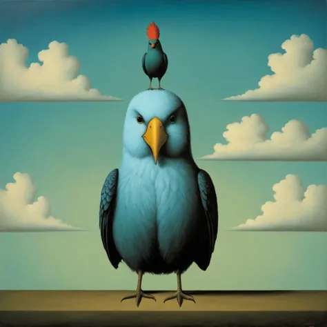 <lora:FF_Style_Rene-Magritte:1> in the style of rene magritte, rene magritte style, rene magritte art, concept art, Regal Furry Bird, (art by Duy Huynh:1.1) , surreal existentialism, surrealist painting, surreal painting, surrealism painting