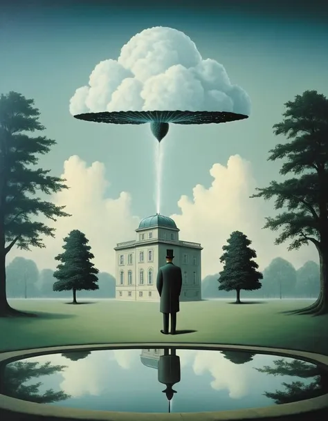 <lora:FF_Style_Rene-Magritte:1> in the style of rene magritte, rene magritte style, rene magritte art, (by Martin Stranka:0.9) , concept art, Astonishing (Toad:1.3) , Depressing The Crystal Palace of King Oberon in background, trees, Hurricane, Fairy-Tale, F/1.8, crisp lines, surreal existentialism, surrealist painting, surreal painting, surrealism painting