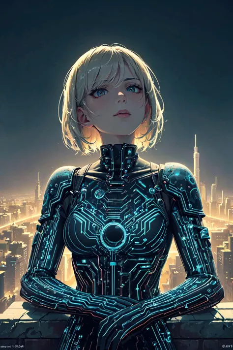 (masterpiece, top quality, best quality, official art, beautiful and aesthetic:1.2), extreme detailed,  (abstract:1.2),   luminous trails, vibrant colors, visual chaos, fluid movement, captivating patterns,  highest detailed,
1 girl, adult spanish woman,  amber eyes, gray wedge cut hair,
portrait, character focus, looking up, solo, upper body, detailed background, detailed face, (<lora:CircuitBoardAI:0.8>, CircuitBoardAI, electronic theme:1.1), royal imperial monarch,   sitting on throne, stoic expression, palace terrace background, overlooking city, symmetrical composition, sidelighting, cinematic atmosphere,      regalia,
nardack, <lora:LoconLoraNardack_v10:0.3>,