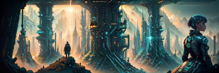 <lora:CircuitBoardAI:1> CircuitBoardAI, landscape of a cyberpunk utopia, golden hour, dreamy atmosphere, vibe, concept art illustration, color page, 4k, tone mapping, doll, james jean, andrei riabovitchev, marc simonetti, yoshitaka amano, digital illustration, greg rutowski, volumetric lighting, sunbeams, (particles:1.2)