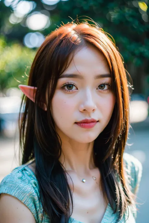 (best quality:1.4), (ultra highres:1.2), (photorealistic:1.4), (8k, RAW photo:1.2),(portrait shot:1.3), pinomyim, pointy ears, elf, 1girl, solo, long hair, looking at viewer, bokeh, depth of field, <lora:pinomyim-000004:0.8>, <lora:ElfOutfitV2:0.55>