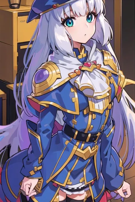 sthesiaawar, <lyco:sthesiaawar-lyco-nochekaiser:1>,
(sthesia awar:1.5), long hair, (green eyes:1.5), white hair, gradient hair, bangs, blunt bangs, sidelocks, purple hair,
BREAK thighhighs, long sleeves, hat, dress, belt, black thighhighs, zettai ryouiki, ascot, capelet,
BREAK looking at viewer, upper body, full body, cowboy shot,
BREAK indoors,
BREAK <lyco:GoodHands-beta2:1>, (masterpiece:1.2), best quality, high resolution, unity 8k wallpaper, (illustration:0.8), (beautiful detailed eyes:1.6), extremely detailed face, perfect lighting, extremely detailed CG, (perfect hands, perfect anatomy),