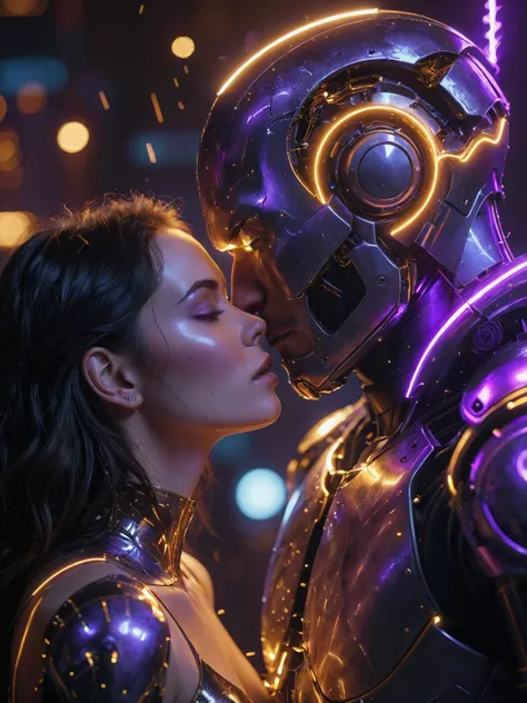 scifi style,
masterpiece, best quality, 8k, artstation, sharp focus, ultrarealistic, high details,
raw photo portrait of
cyborg man and woman human are lying on the bed, kissing
(medium shot),
((backround defocused)):1.7, (((depth of field))):1.8(photorealistic:1.5), (highest quality:1.3), (film grain:1.3), (detailed details:1.3), (cinematic light:1.3), ( cinematic color:1.3), maximum depth of field, film photography, ( intricate details:1), (hyperdetailed:1),