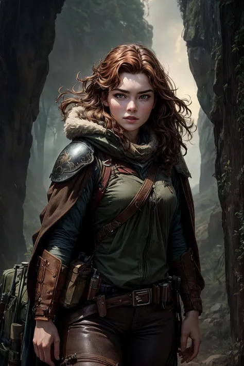 an awarded profesional photo of sablynn as Willa, the Wilderness Guide: Willa's unruly chestnut hair reflects her free-spirited personality, while her deep-set hazel eyes survey the world with quiet determination. Her lean, muscular build results from years spent exploring diverse terrains, carrying supplies, and charting unknown territories. Practical and resourceful, she dons sturdy leather boots, durable trousers, and a faded cloak repaired countless times. Animal tracks and constellations decorate her clothing, acknowledging her affinity for nature and navigation., ultradetailed, intricated face,(face details:1.1),perfect eyes, ideal body posture,perfect body proportions, by jeremy mann, by sandra chevrier, by maciej kuciara,(masterpiece:1.2),(ultradetailed:1.1), ultrasharp, (perfect, body:1.1),(realistic:1.3),(real shadow:1.2),3photo Fujifilm XT3, ,(perfect body proportions:1.1), intricated hands,(by Michelangelo),(profesional lights:1.3) (profesional photography:1.3),in Stormcaller Arena: An ancient colosseum where warriors battle in epic duels amid crashing thunder and blinding lightning., cowboy shot (character focus:1.1), depth of field, perfect body proportions, realistic skin details BREAK, ultrasharp, ultradetailed, perfect quality, masterpiece, intricated details, ultra clear, , , detailed skin perfectly detailed face, sharp face,