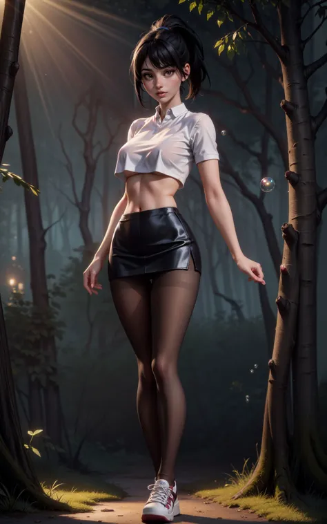 (masterpiece, best quality, hires, high resolution:1.2), extremely detailed, realistic, highres, (Volumetric lighting, sunlight, cinematic lighting),
20 yo woman (curvy:0.7), (full body:1.3), sexy, medium breast, perfect body, detailed gorgeous face, freckled skin, pale skin, long hair, no bra, (pubic hair:1.2),
(one tone burgundy pantyhose:1.2), (pussy:1.2), crop top, miniskirt, (shoes:1.2),
amidst a dense, misty forest, Bubble Ponytail, black hair, (Gently stroking the skin of her stomach:1.2),
<lora:add_detail:0.8> <lora:LowRA:0.1> <hypernet:coloredPh:0.6>